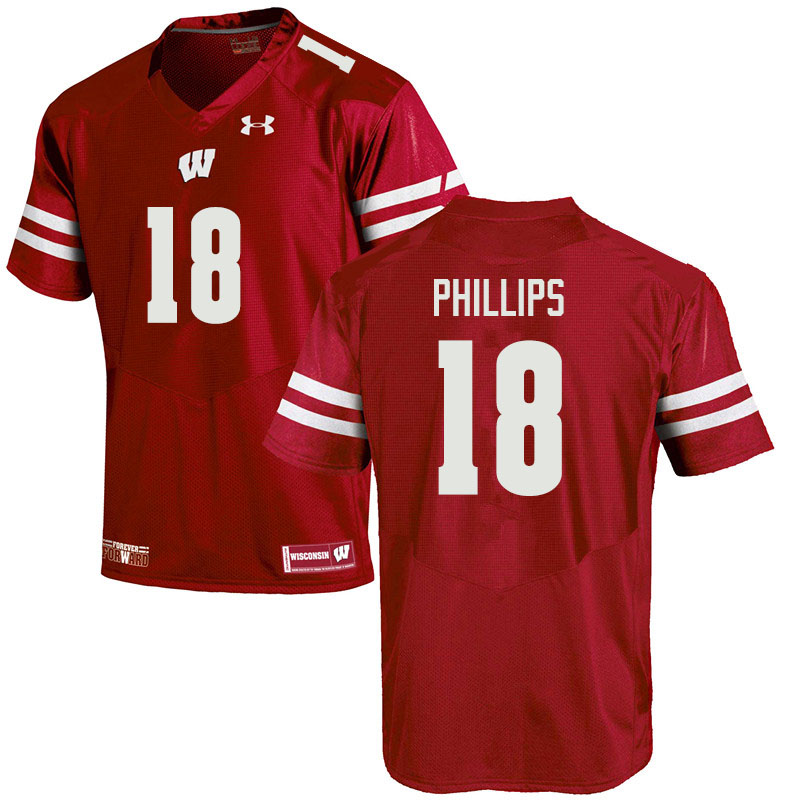 Men #18 Cam Phillips Wisconsin Badgers College Football Jerseys Sale-Red - Click Image to Close